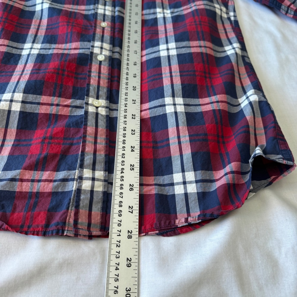 Uniqlo Mens Plaid Button Down Long Sleeve Shirt Red Blue Medium Grunge College - Picture 11 of 13
